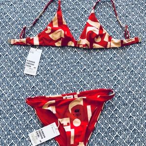 H&M studio red patterned bikini set NWT size2/4